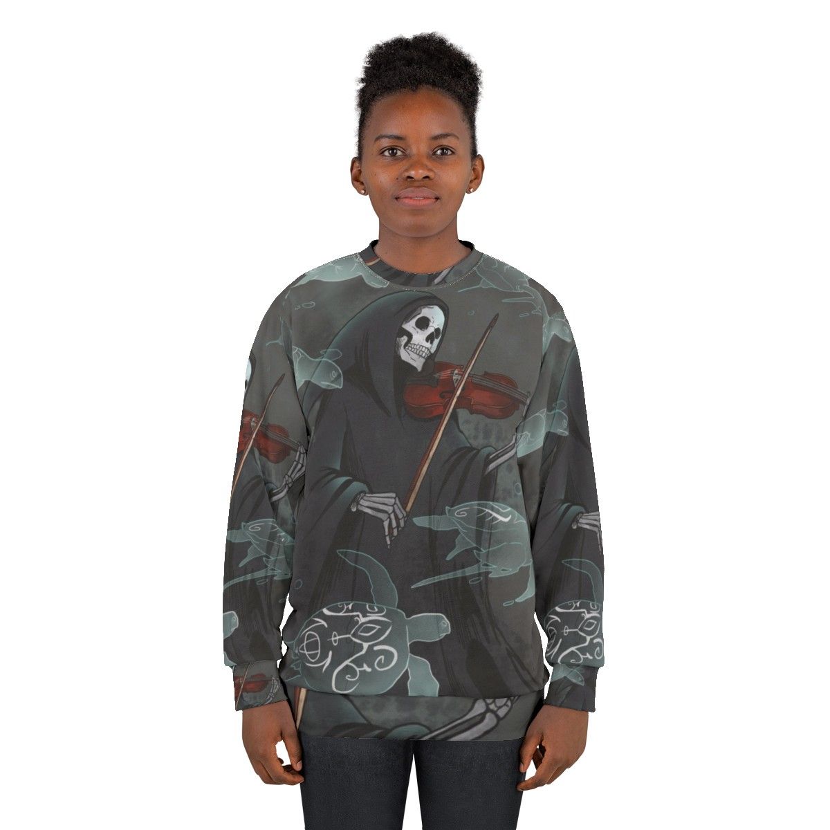 Dark symphony grim reaper violin sweatshirt - women