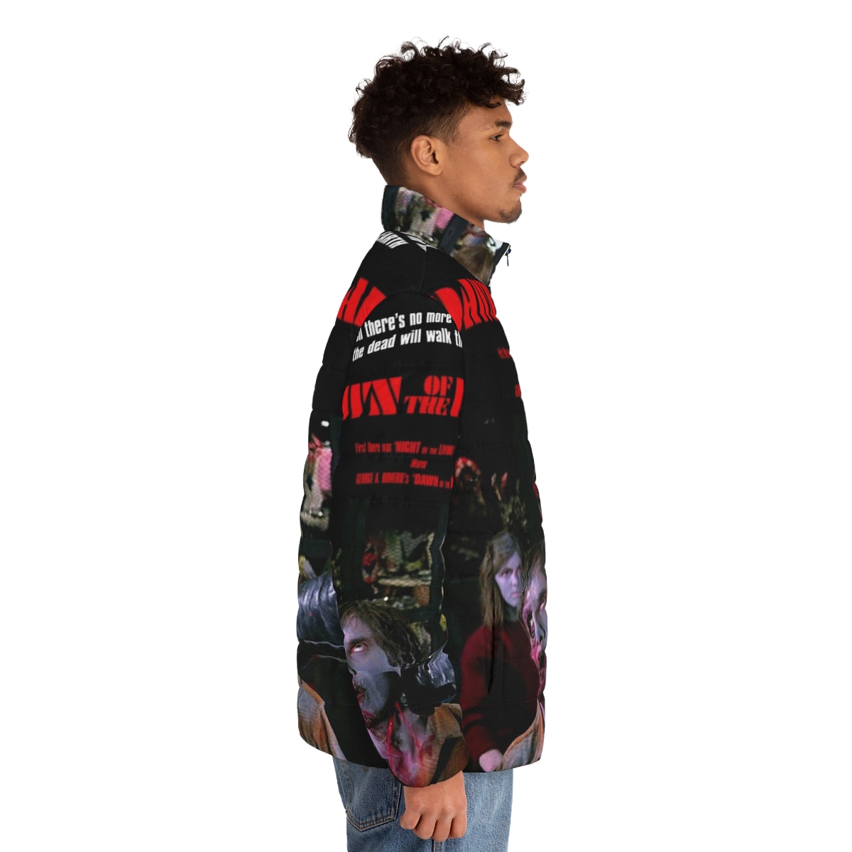 Dawn of the Dead horror-inspired puffer jacket with zombie and post-apocalyptic design - men side right