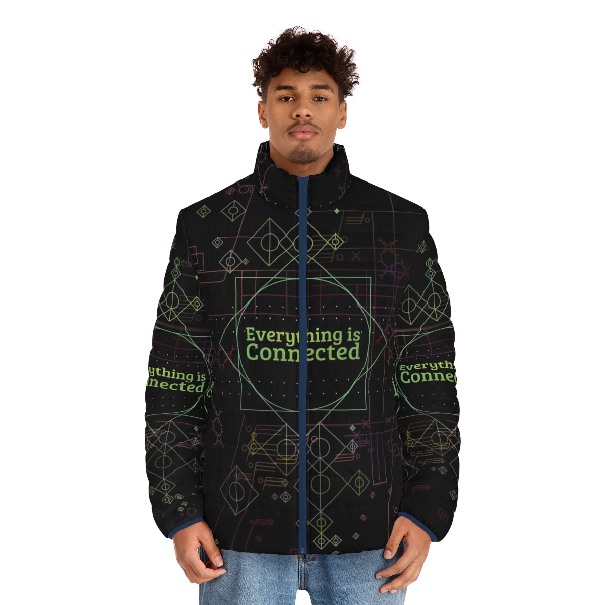 Dirk Gently Everything Is Connected Puffer Jacket - men front