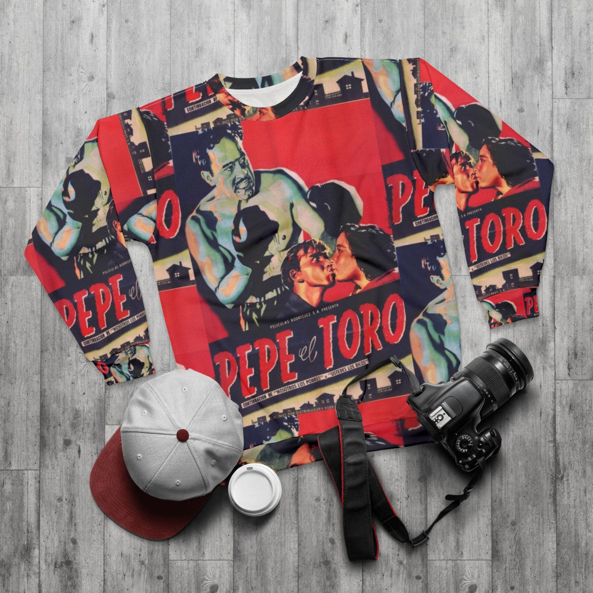 Vintage Mexican Cinema Icons Sweatshirt featuring Pedro Infante and Pepe el Toro - flat lay