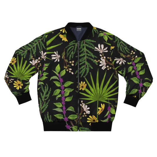 Native Florida tropical plants bomber jacket with botanical and floral design