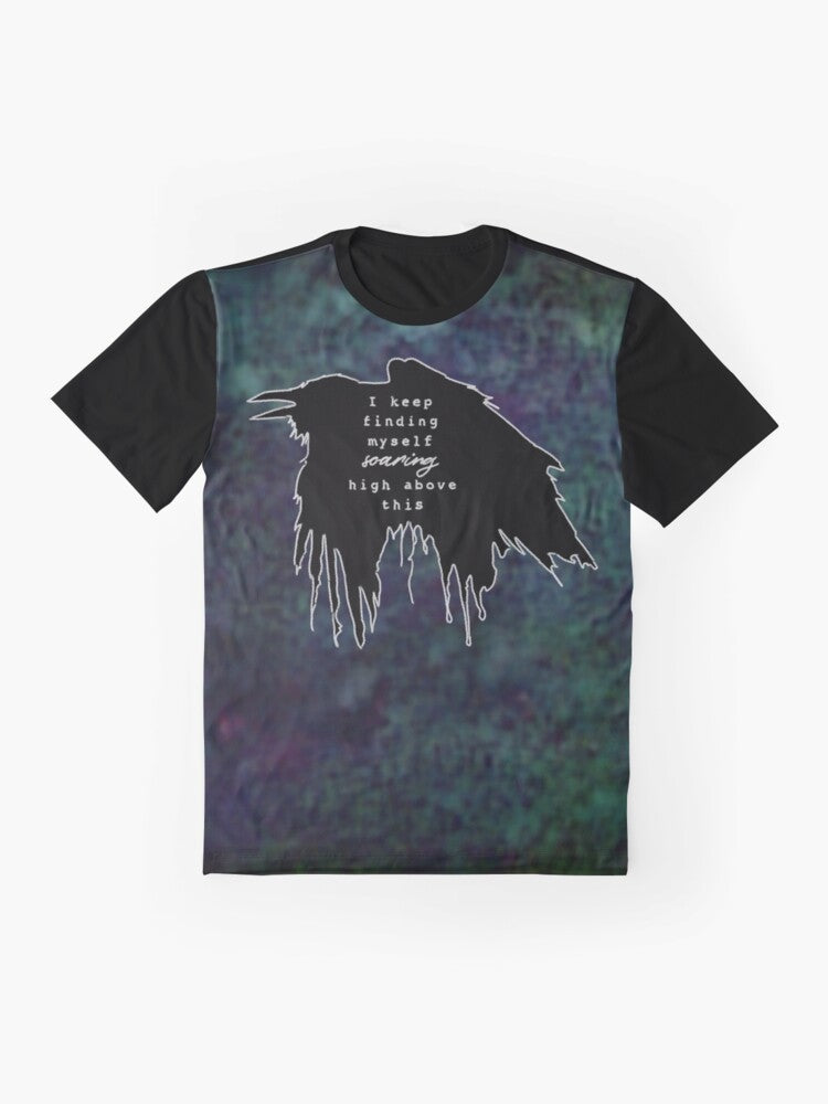 Impossible graphic t-shirt with minimalist grunge style and song lyrics - Flat lay