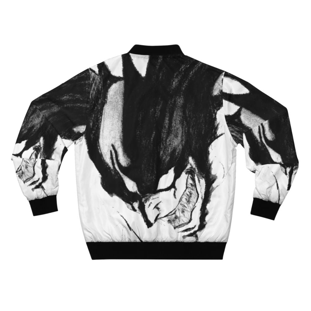 Devilman Crybaby inspired black and white bomber jacket with anime and superhero design elements - Back