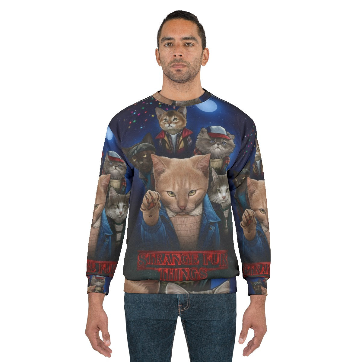 Upside down kitten design on a cozy sweatshirt - men