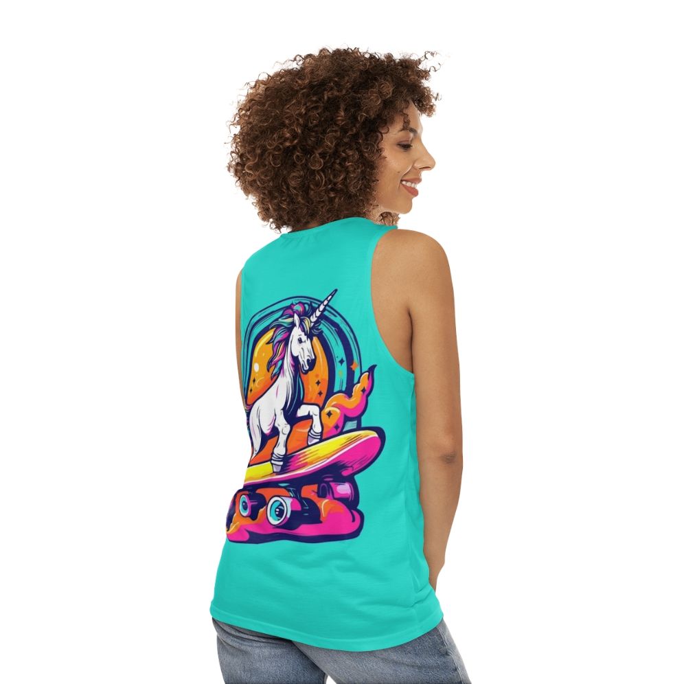 Neon unicorn skateboarding unisex tank top - women back