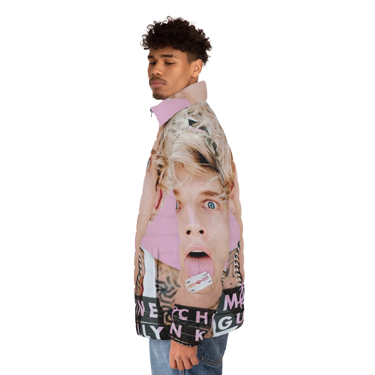 Machine Gun Kelly wearing a puffer jacket - men side left