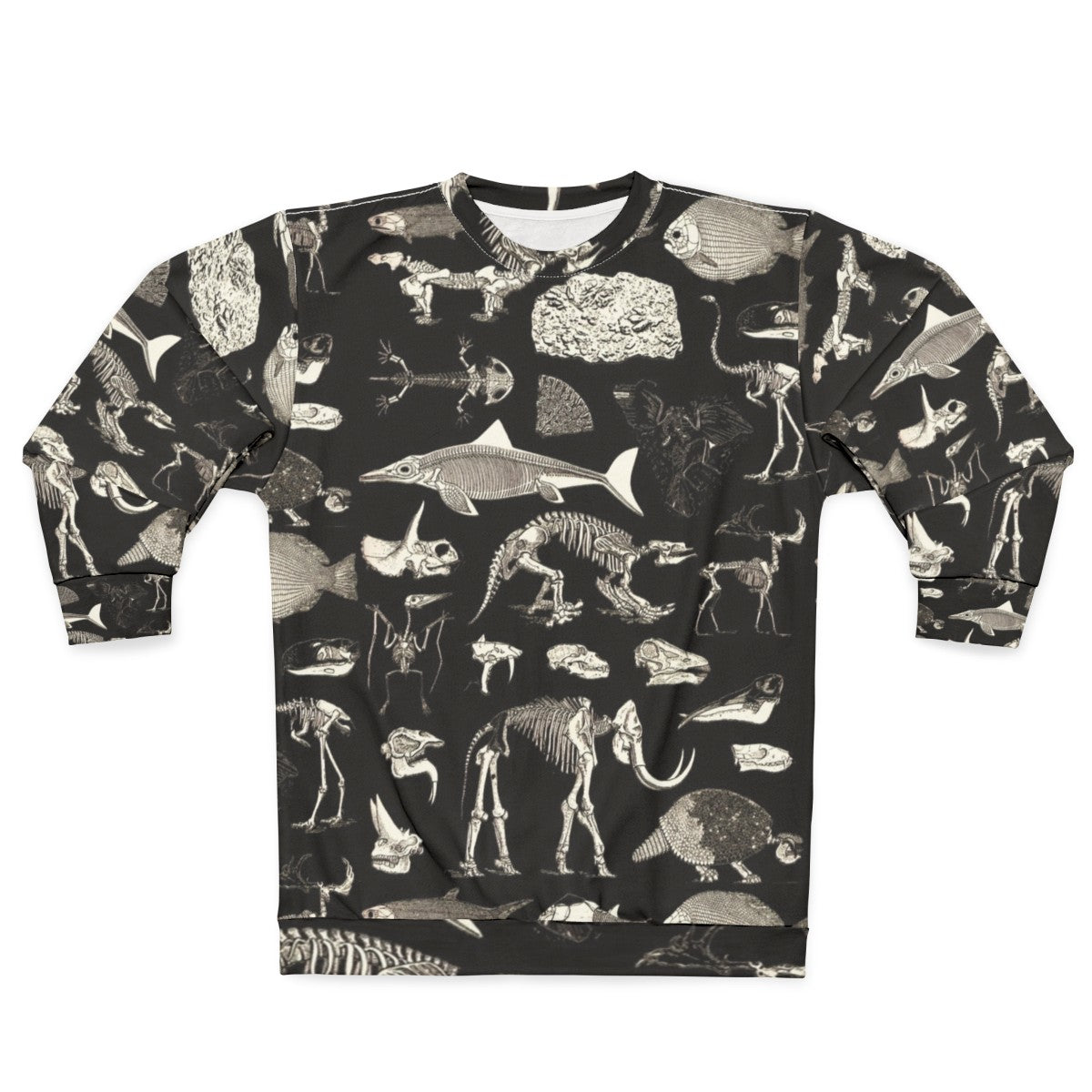 Paleontology Illustration Sweatshirt featuring fossils, dinosaurs, and skeletons