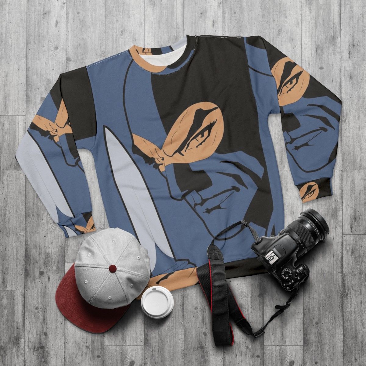 Diabolik Art Sweatshirt featuring the iconic Italian comic book character - flat lay