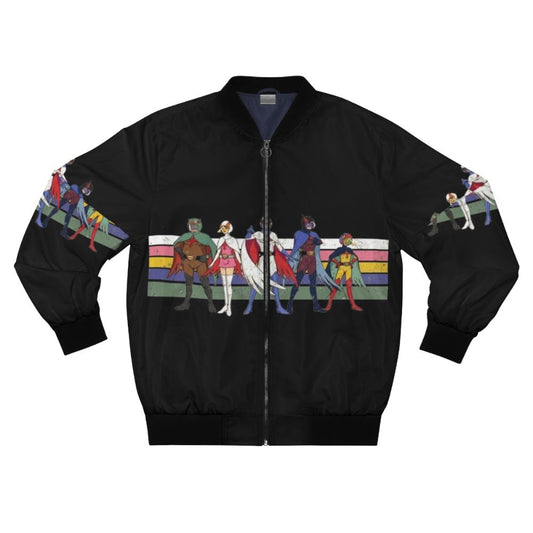 Retro-style bomber jacket featuring the G Force team from the classic sci-fi cartoon "Battle of the Planets"