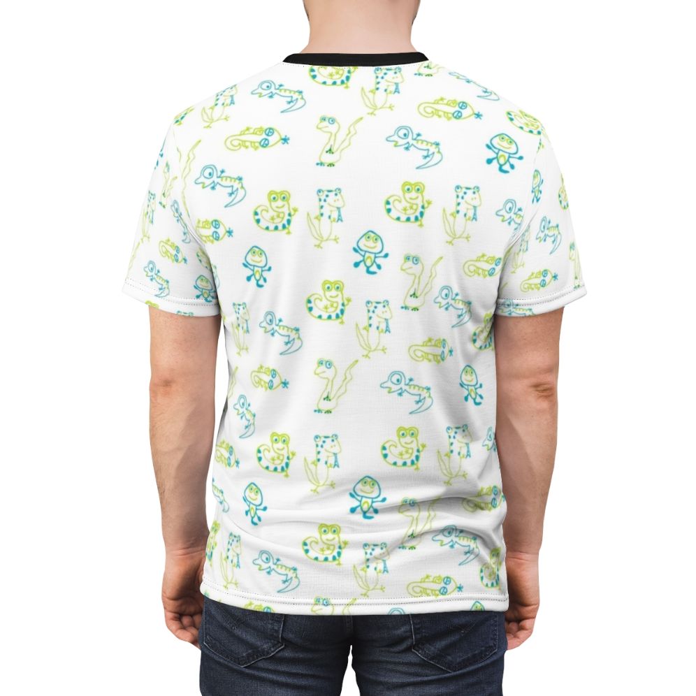 Colorful all-over print t-shirt featuring a fun lizard design - men back