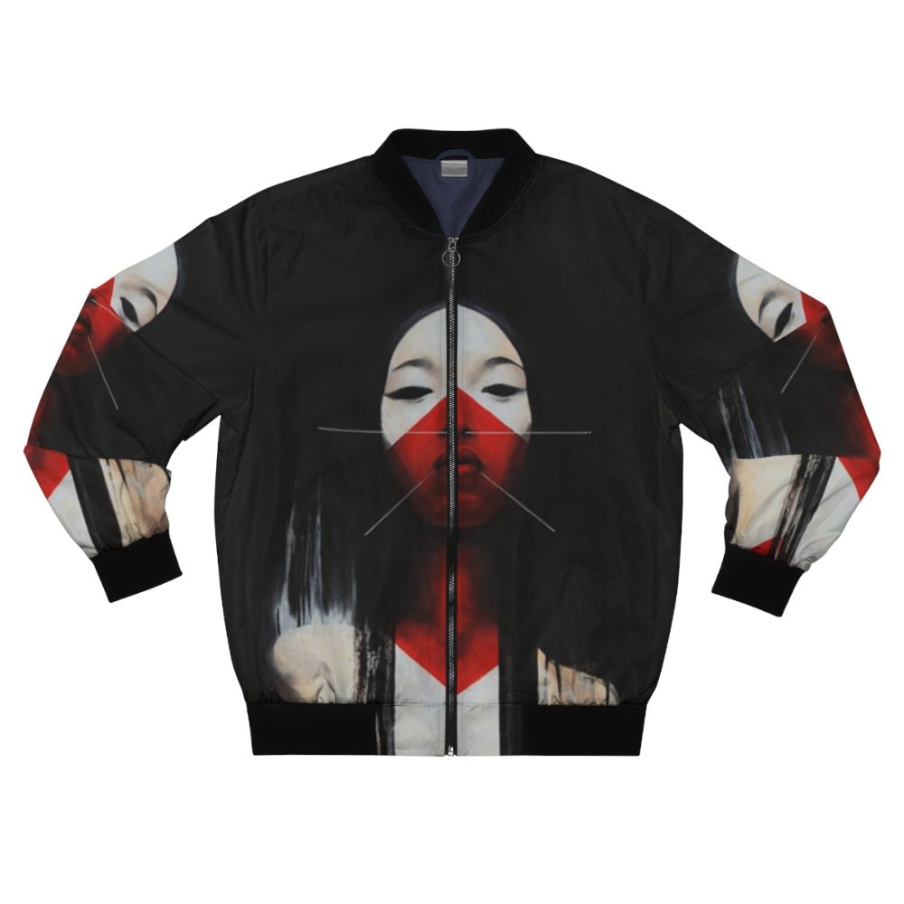 Cyberpunk vaporwave-inspired bomber jacket with Japanese illustration design