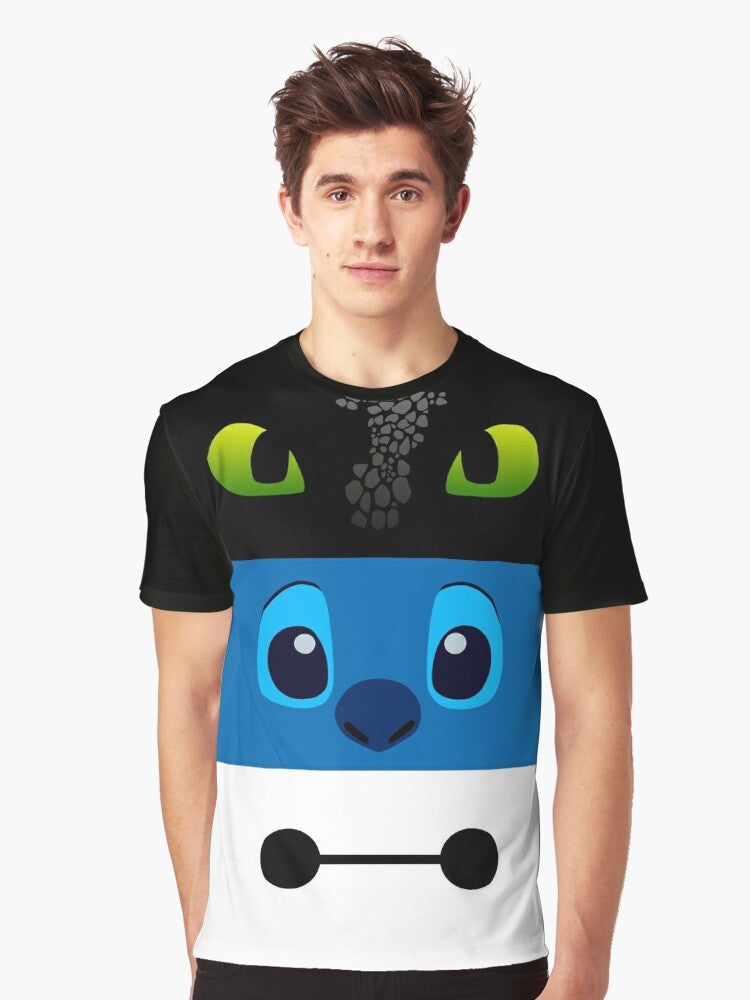 Graphic t-shirt featuring three vibrant colors and minimalist Lilo and Stitch inspired design - Men