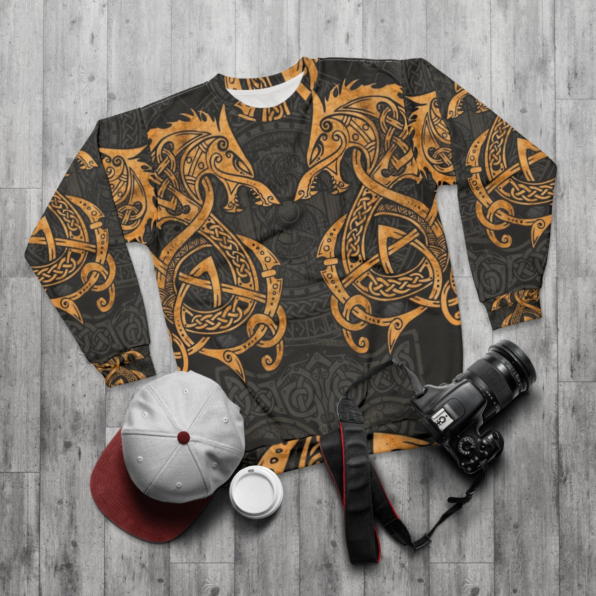 Fighting Fenrir Nordic Wolf Printed Sweatshirt - flat lay