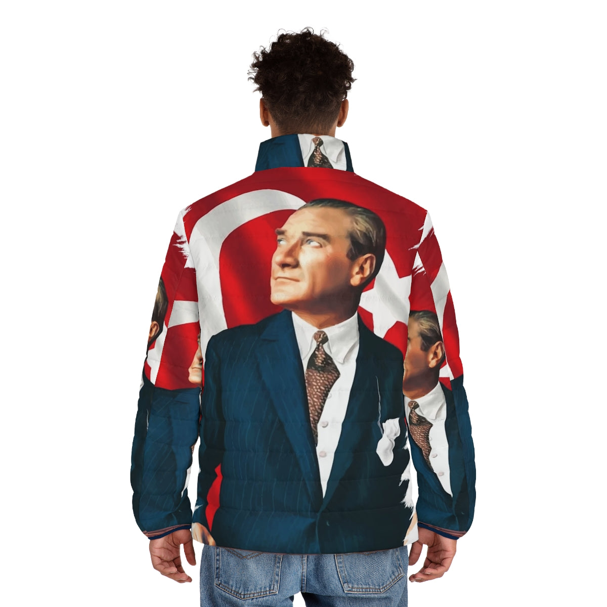 Mustafa Kemal Ataturk Puffer Jacket featuring the Turkish flag and founder of modern Turkey - men back