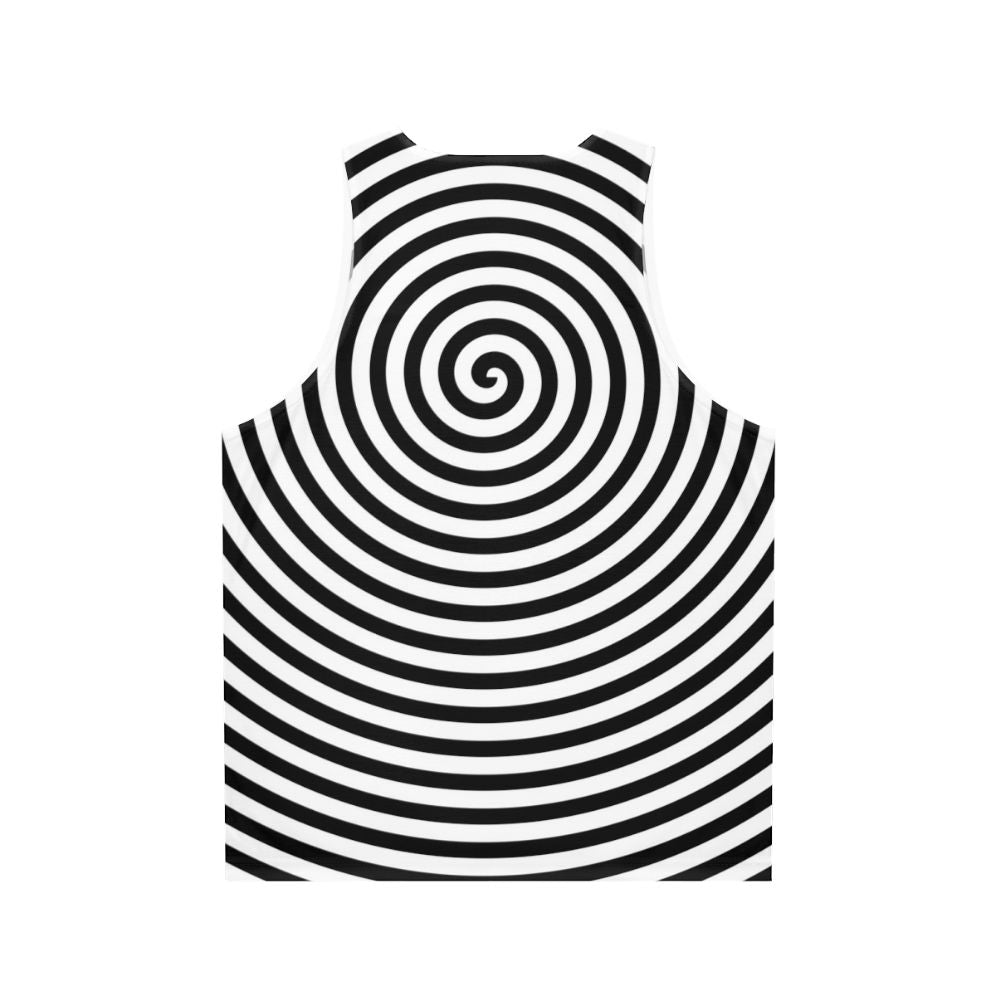 Unisex tank top with psychedelic black and white spiral design - Back