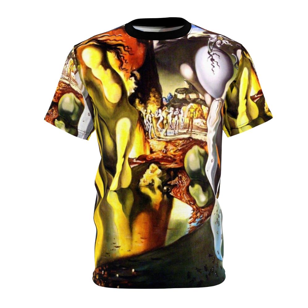 Surreal art t-shirt featuring Salvador Dali's "Metamorphosis of Narcissus" painting