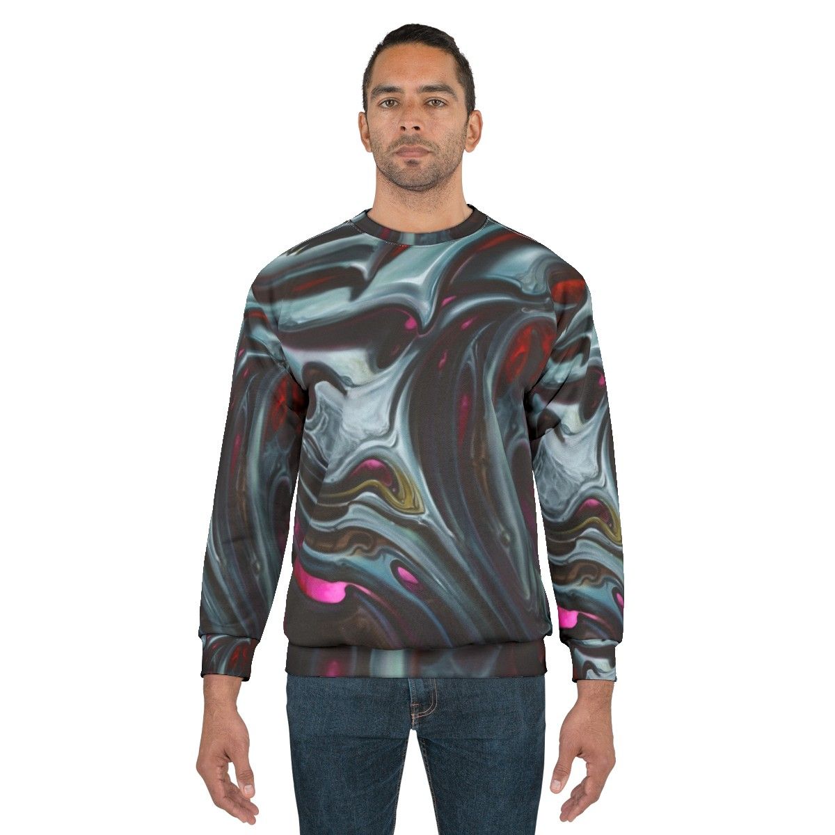 Bioorganic dark design sweatshirt with biomechanical and tattoo-inspired patterns - men