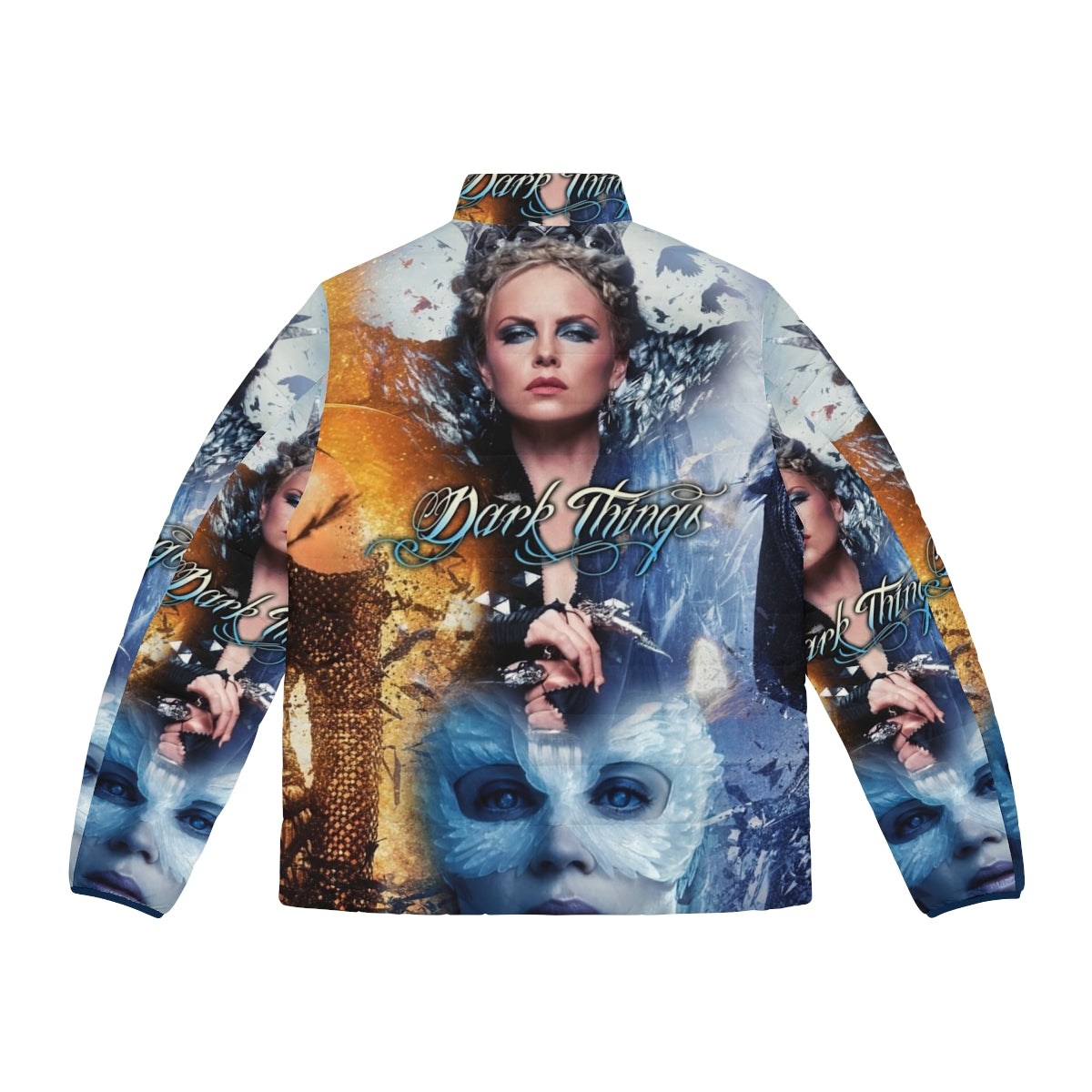 Evil Queen and Ice Queen fantasy art puffer jacket - Back