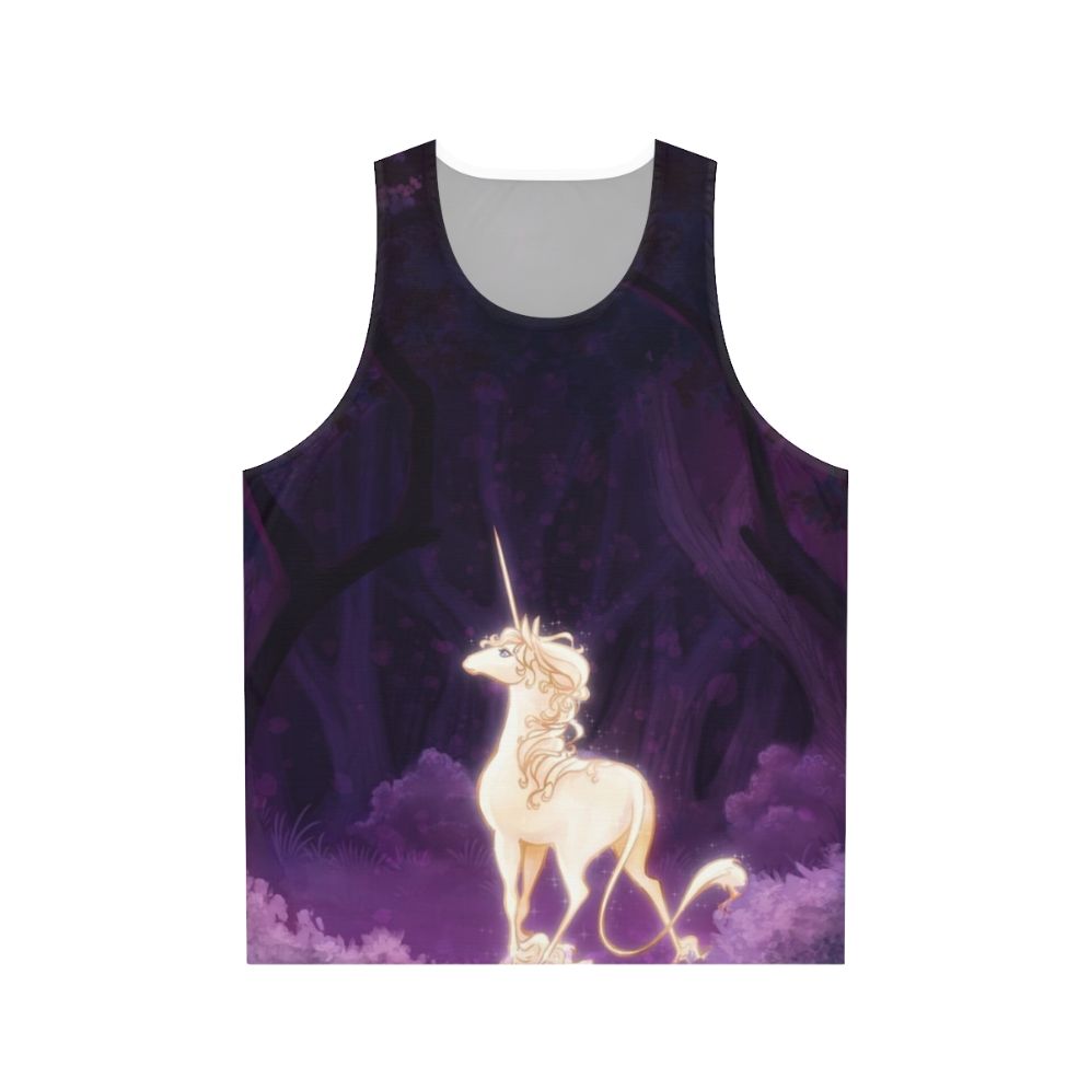 Unisex tank top with a unicorn in a lilac woodland design