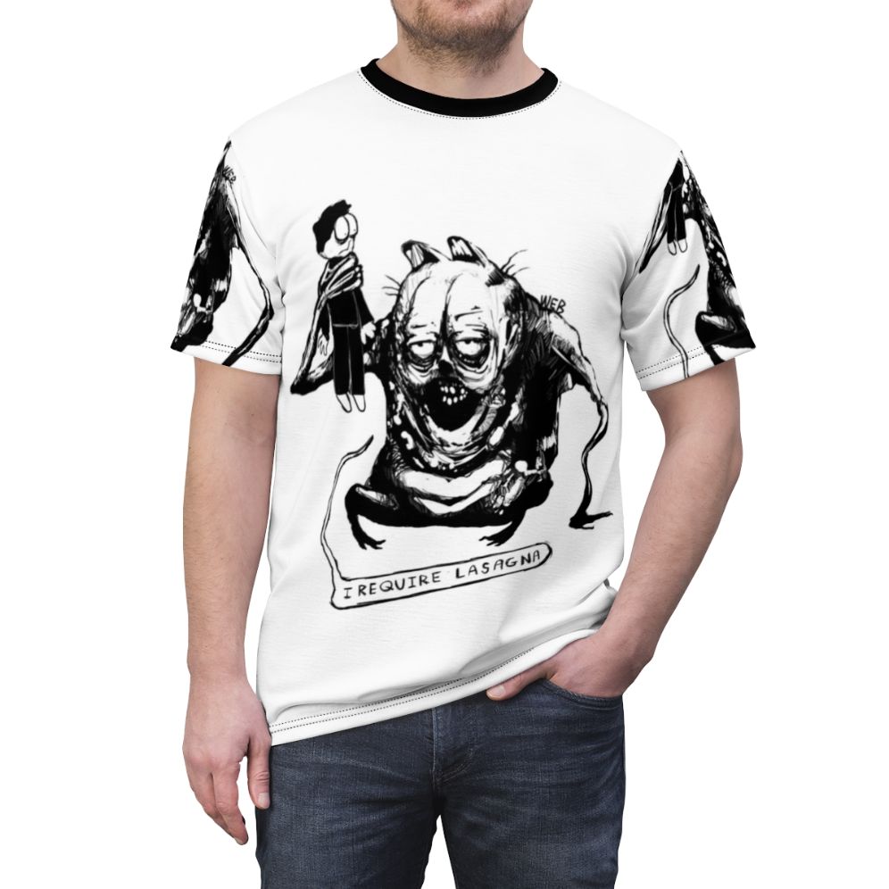 Terrifying "Evil Lasagna" t-shirt with a horror-inspired print - men front