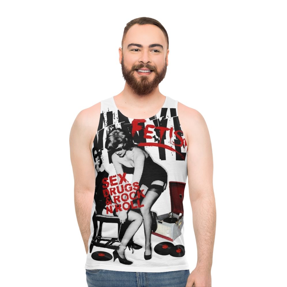 Retro unisex tank top with vinyl fetish graphic - men