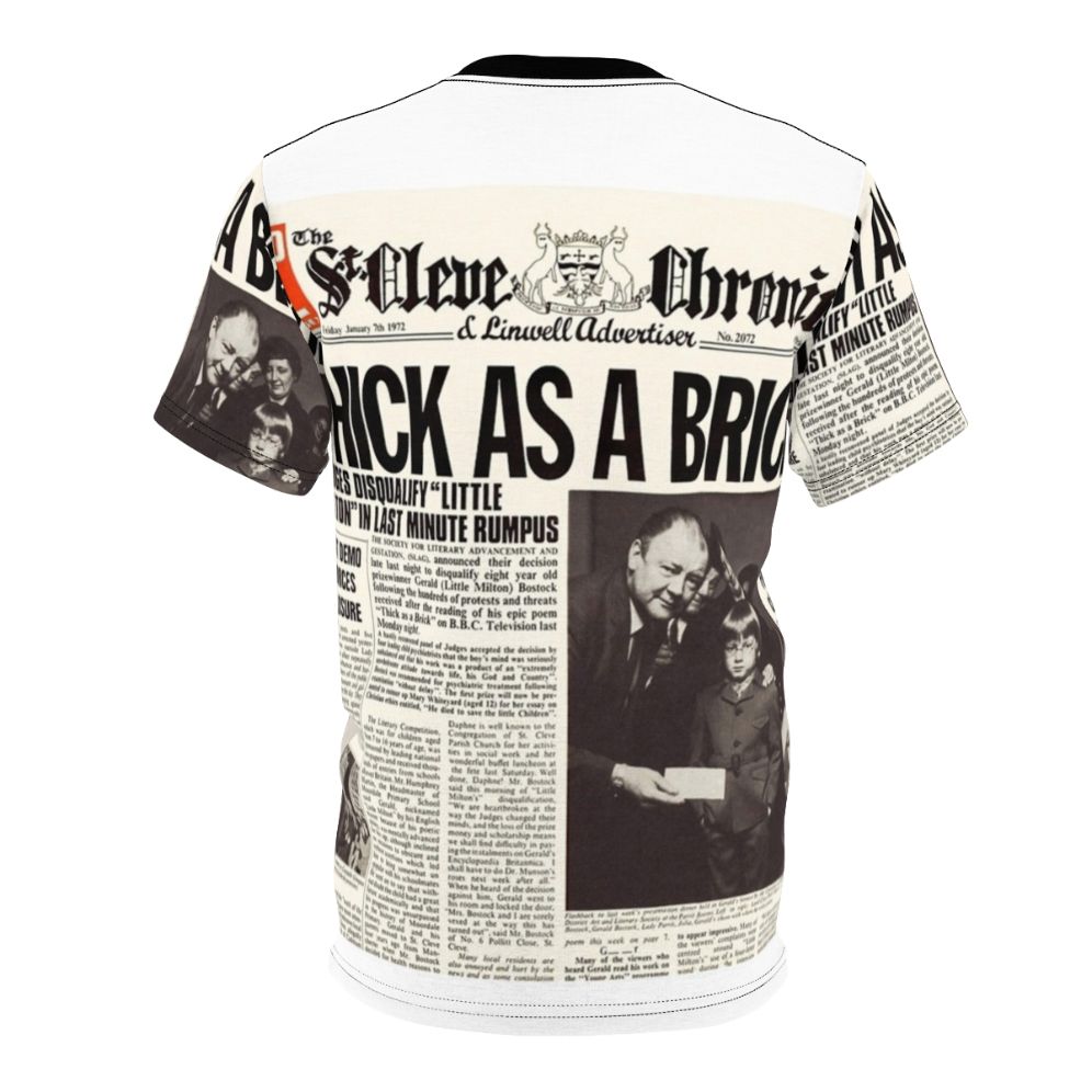 Rock music themed t-shirt featuring Jethro Tull's "Thick As A Brick" album cover art - Back