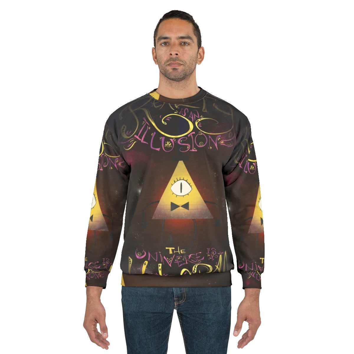 Bill Cipher "Reality Is An Illusion" Gravity Falls Holographic Sweatshirt - men