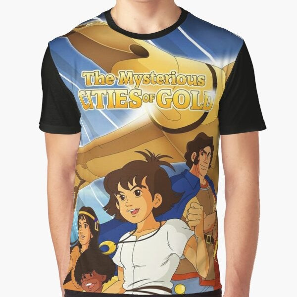 Retro kids graphic tee featuring the iconic Mysterious Cities of Gold cartoon show from the 1980s.