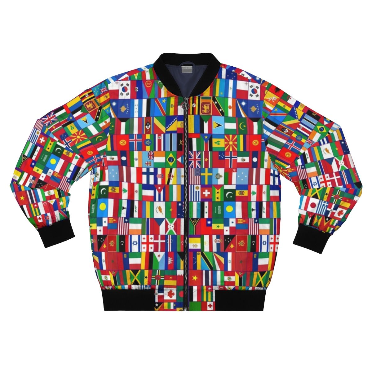 Colorful bomber jacket with flags of the world design