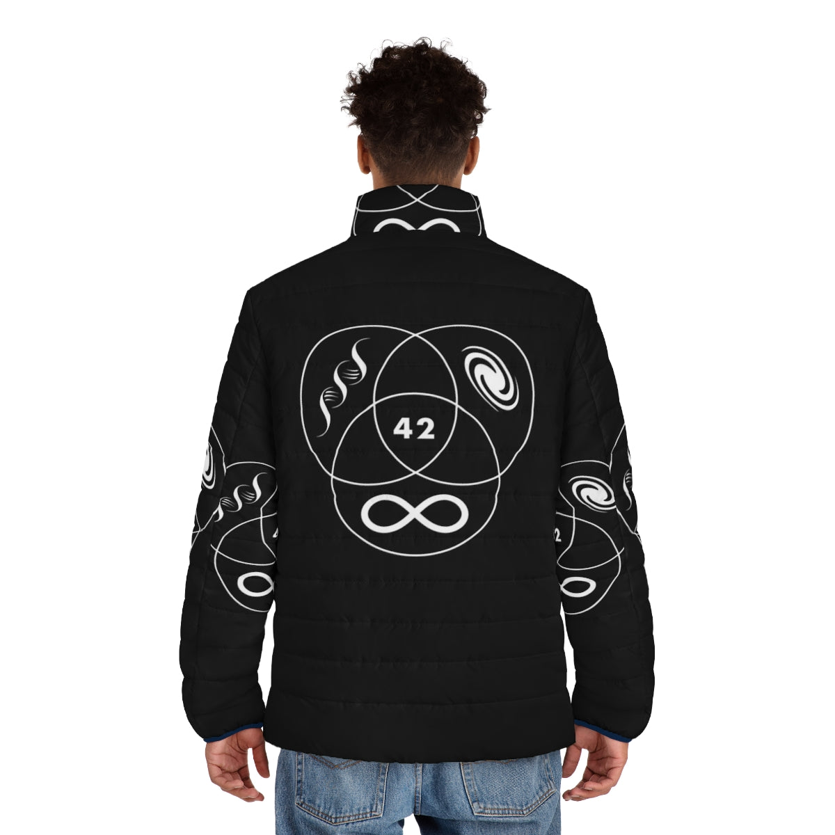 Hitchhiker's Guide to the Galaxy 42 Puffer Jacket - Science Fiction Inspired Outerwear - men back