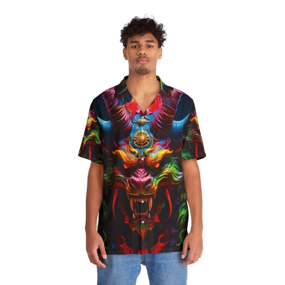 Demon Dragon Hawaiian Shirt with Japanese Tattoo Design - People Front