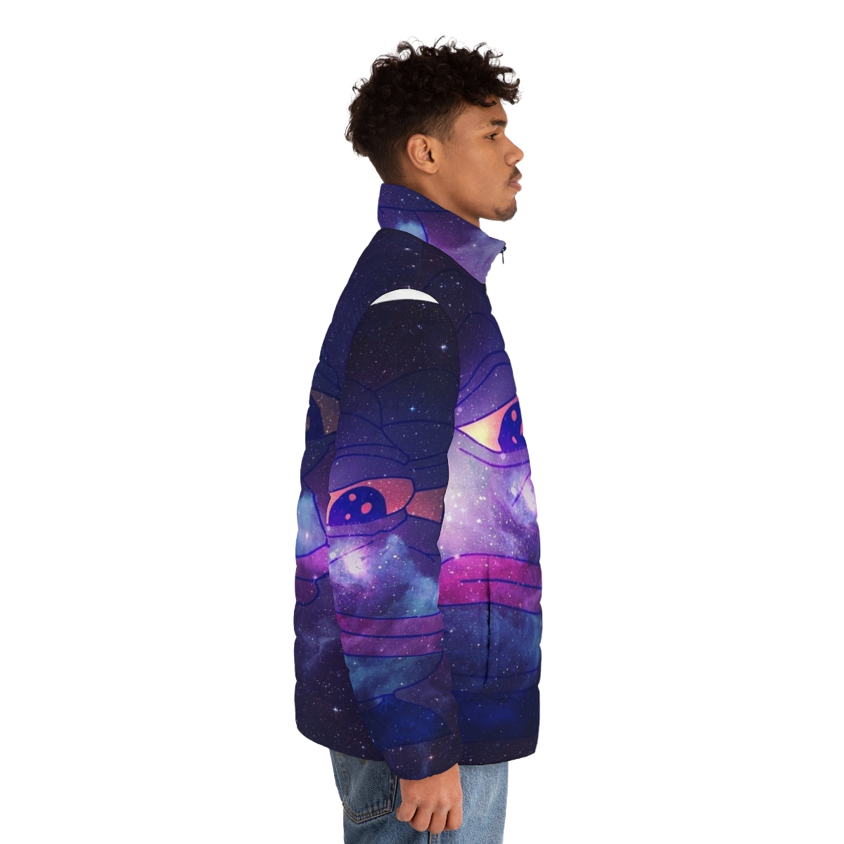 Galaxy Pepe Rare Puffer Jacket featuring the iconic Pepe the Frog meme - men side right