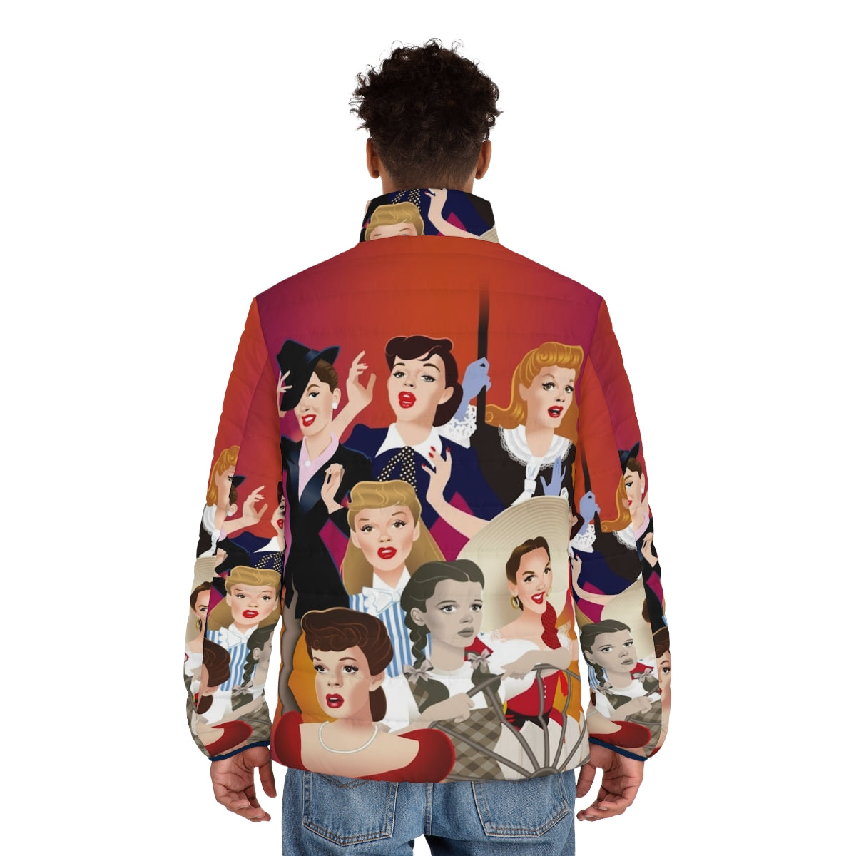 Jg 100 puffer jacket, featuring Alejandro Mogollo art and inspired by Hollywood icons - men back