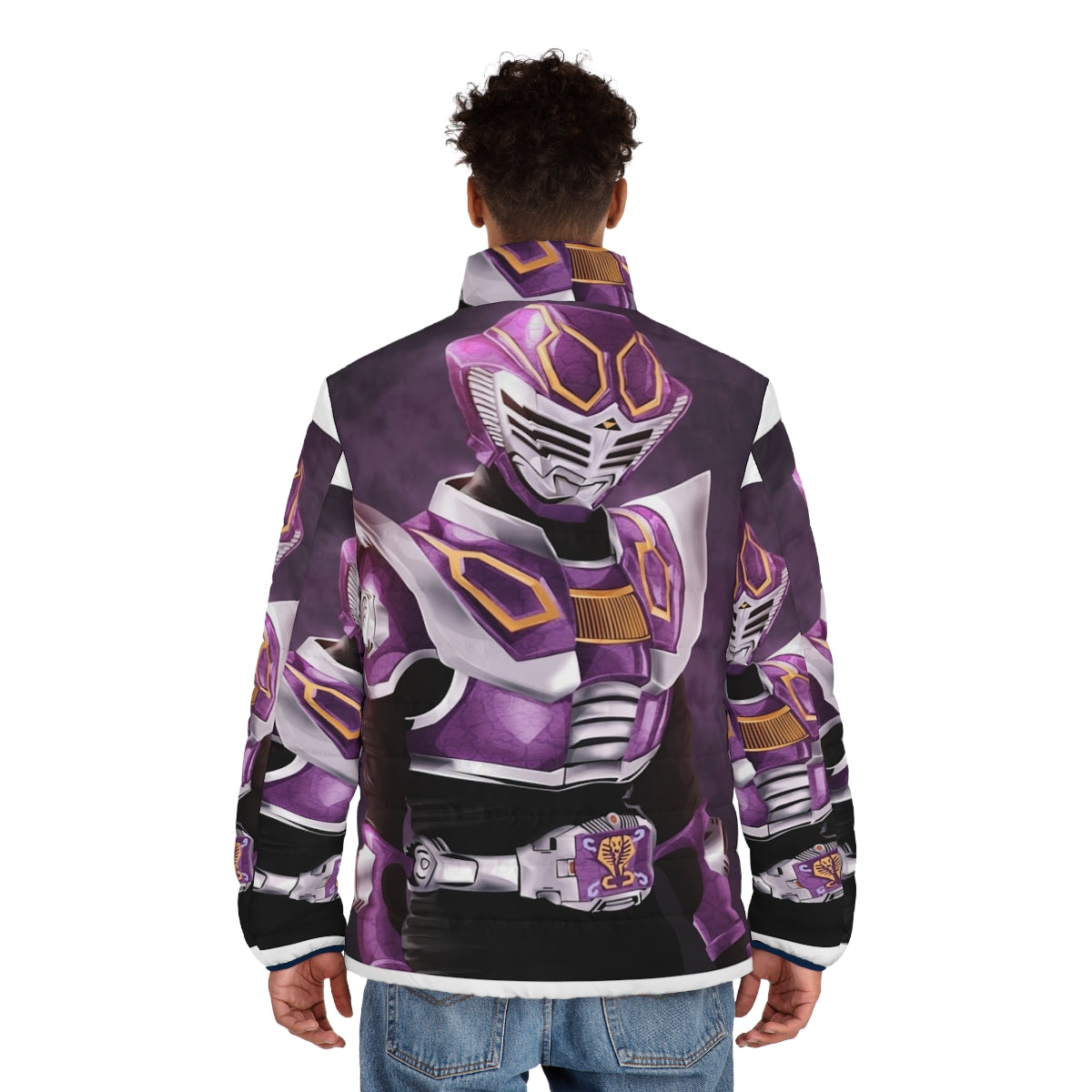 Masked Rider Ouja inspired puffer jacket for tokusatsu fans and anime enthusiasts - men back