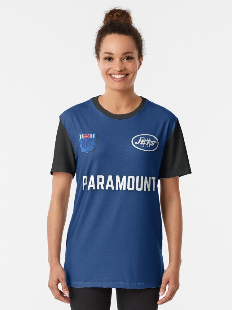 Retro Newtown Jets 1981 Rugby League Jersey Graphic T-Shirt - Women