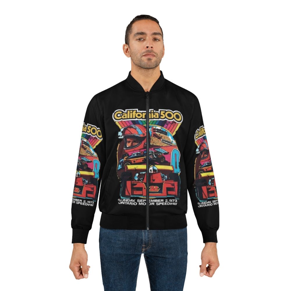 Vintage California 500 Premium Bomber Jacket with racing and classic car graphics - Lifestyle