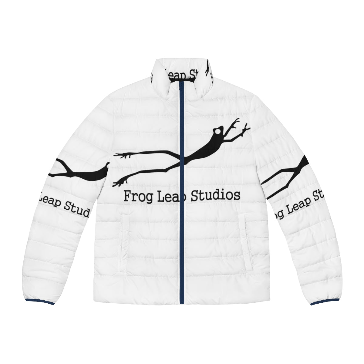 Frog puffer jacket featuring a colorful abstract design of a legendary animal