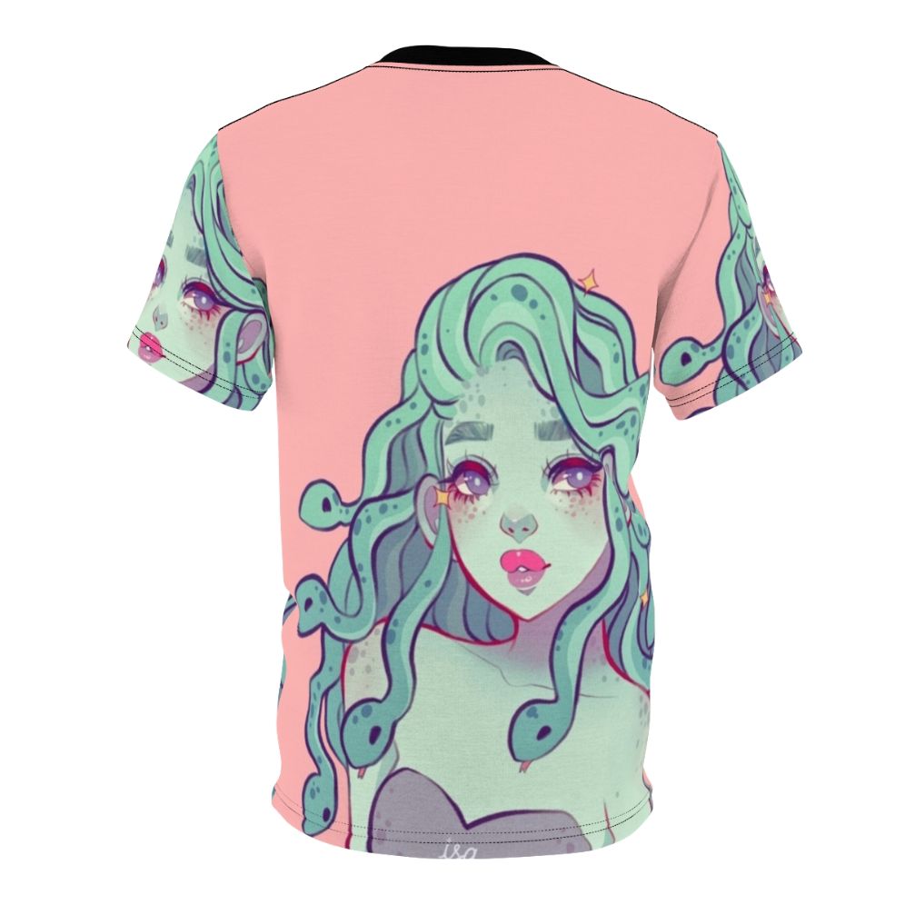 Captivating Medusa-themed graphic t-shirt with a pink, sweet, and indie vibe - Back