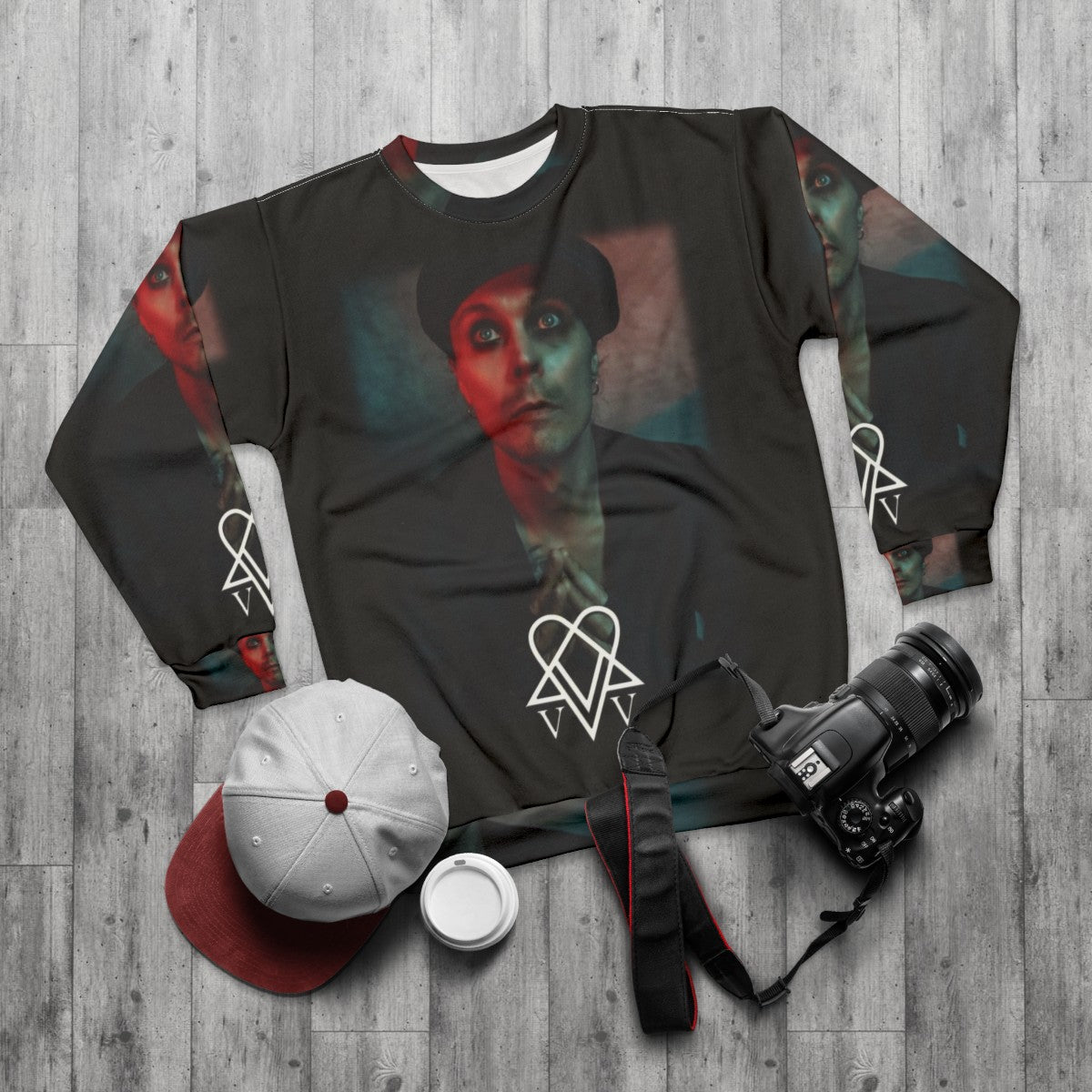 Ville Valo Neon Noir HIM Band Sweatshirt - flat lay