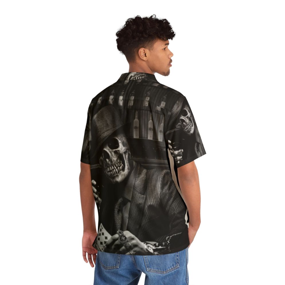 A dead gangster skeleton print Hawaiian shirt for a cool and spooky Halloween look - People Back