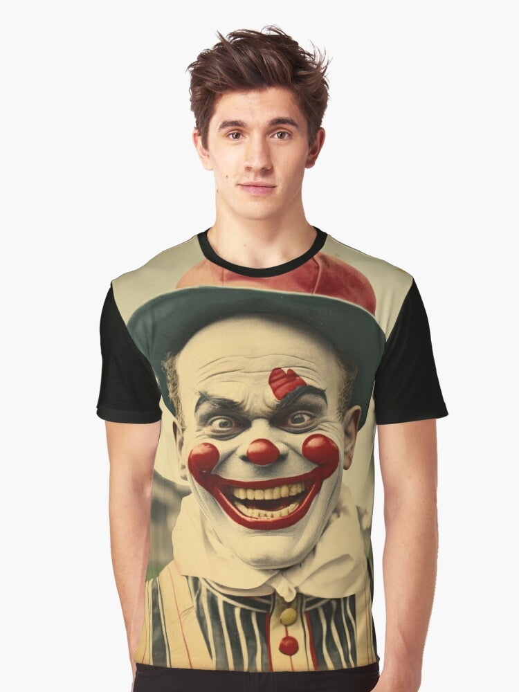 Vintage-style graphic t-shirt with a creepy, scary clown design - Men