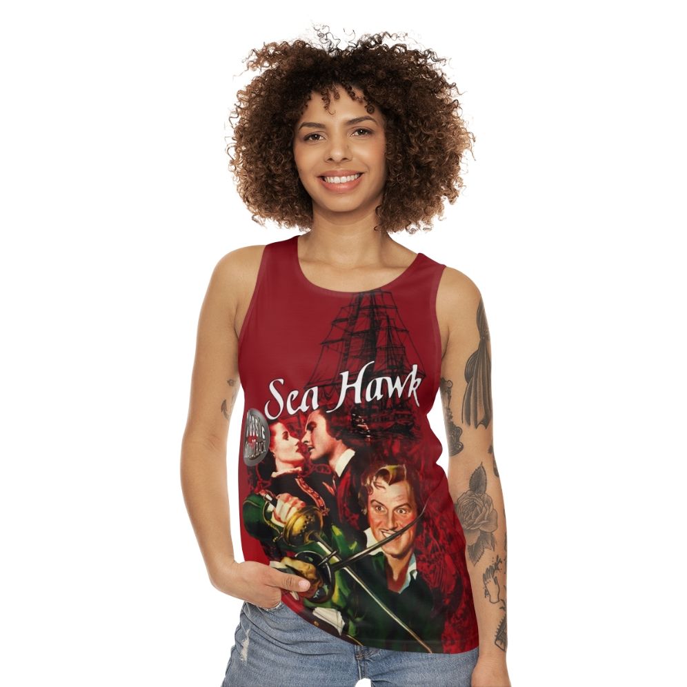 Unisex tank top with pirate-inspired design - women