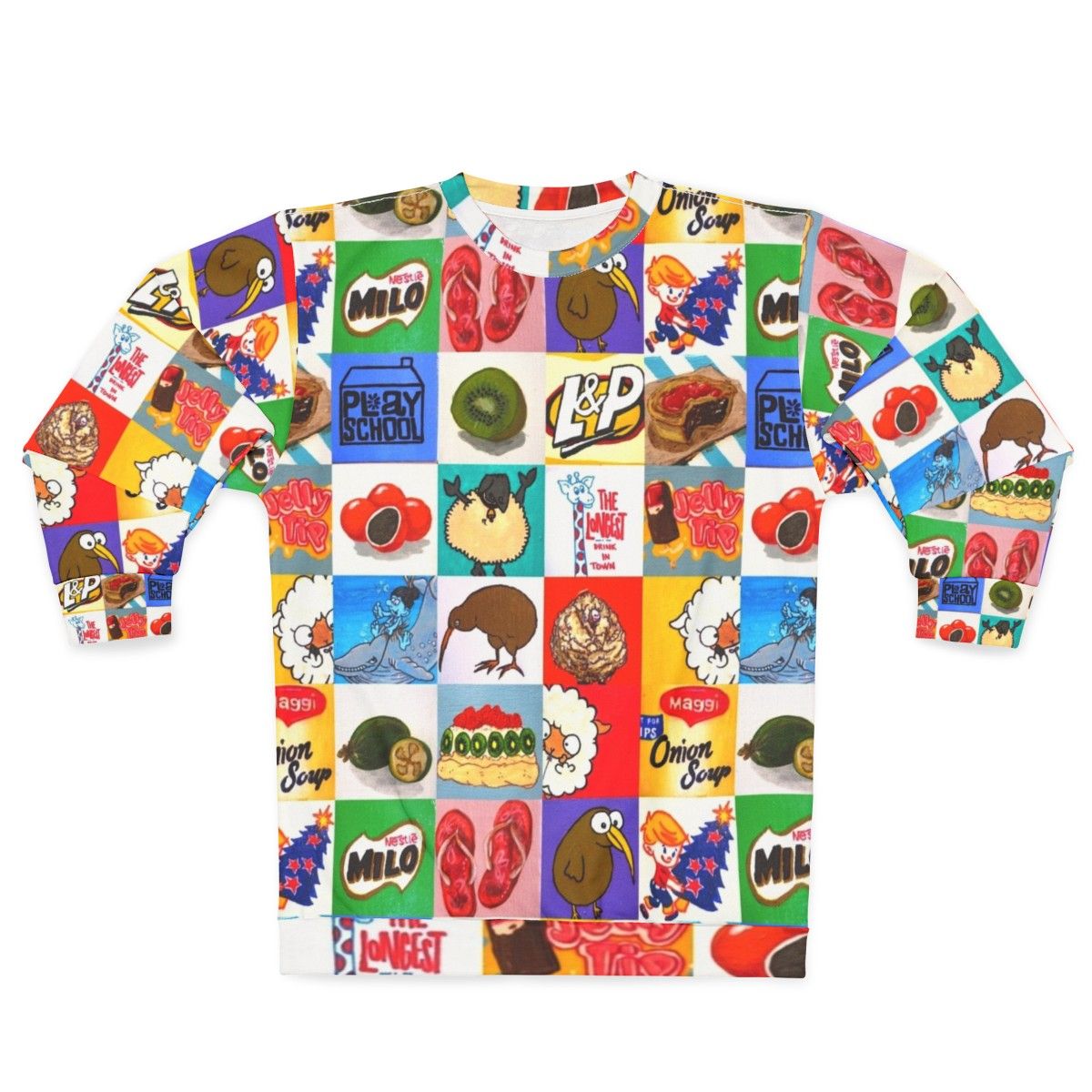 Kiwiana food and drink icons collage sweatshirt