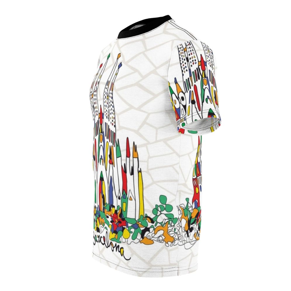 Barcelona Souvenir T-shirt Featuring Trencadis Mosaic Design Inspired by Gaudi's Sagrada Familia - men left