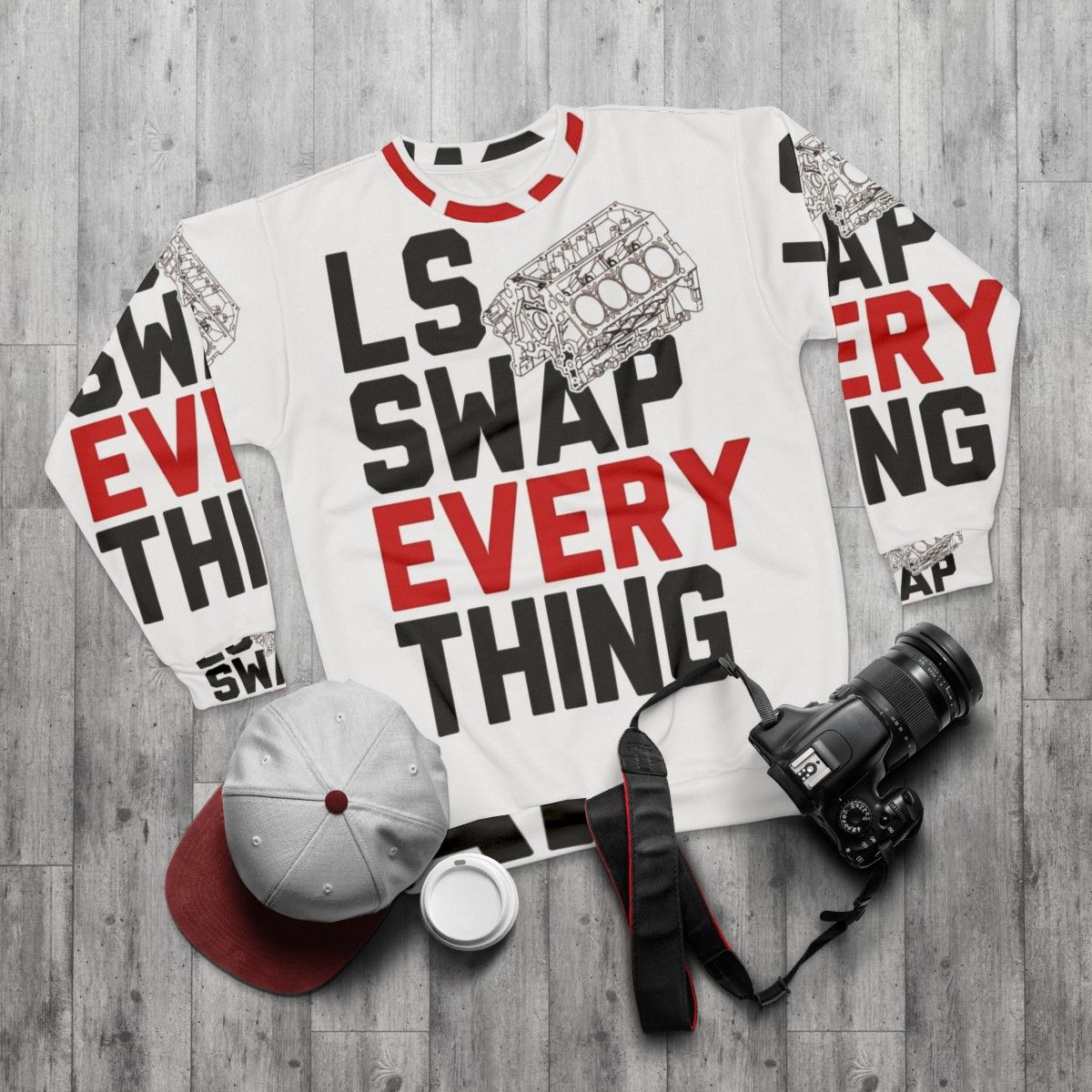 LS Swap Chevy Chevrolet V8 Engine Sweatshirt - flat lay