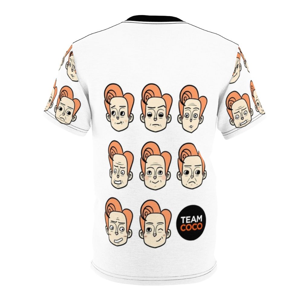 T-shirt featuring various expressions and faces of Conan O'Brien, the popular late-night TV host - Back