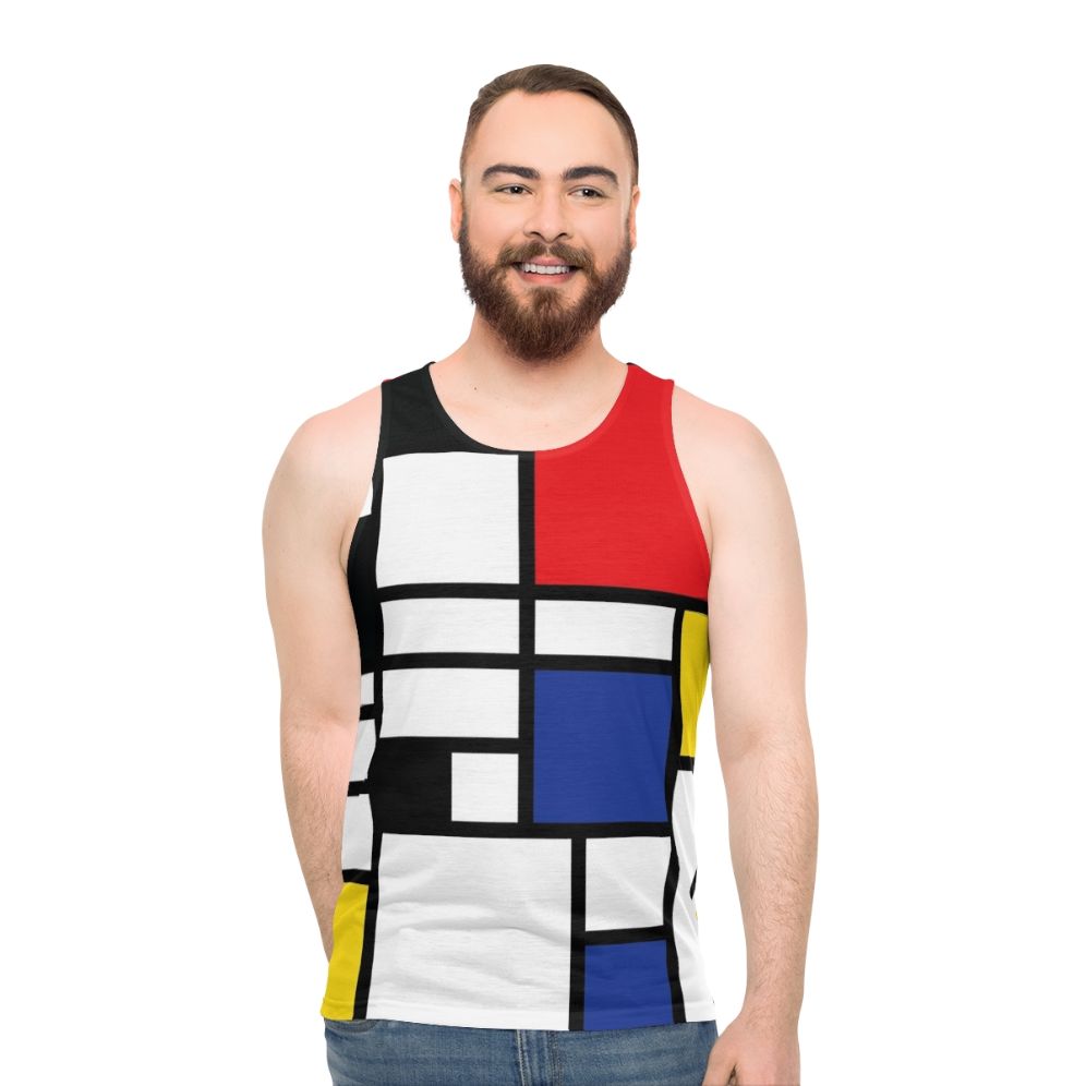 De Stijl Unisex Tank Top with Mondrian-inspired Primary Color Blocks - men