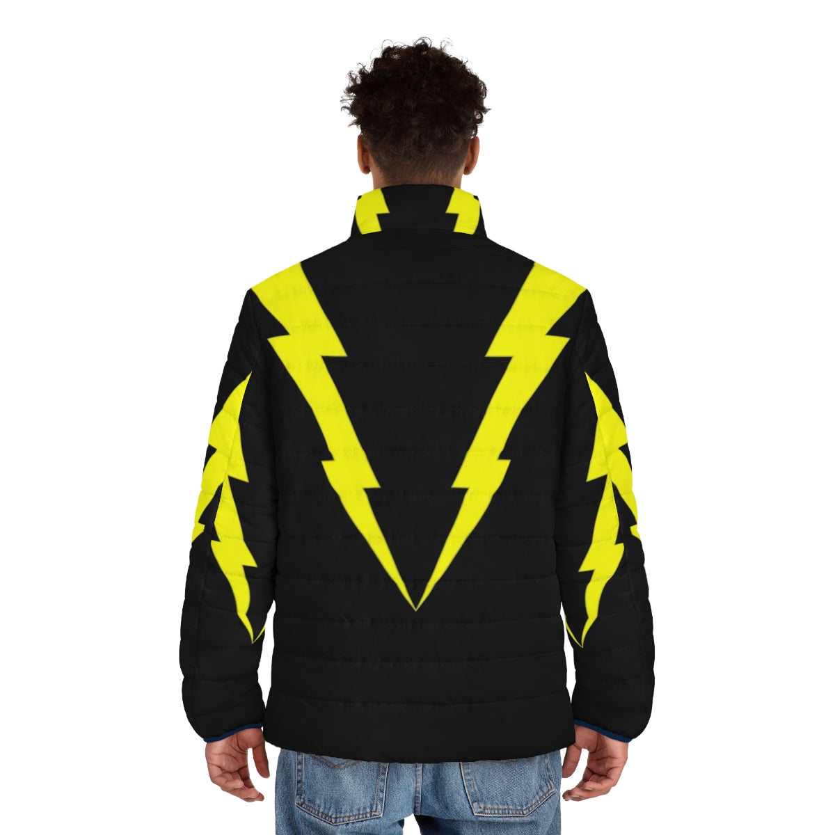 Electrifying lightning bolt puffer jacket with sci-fi inspired design - men back