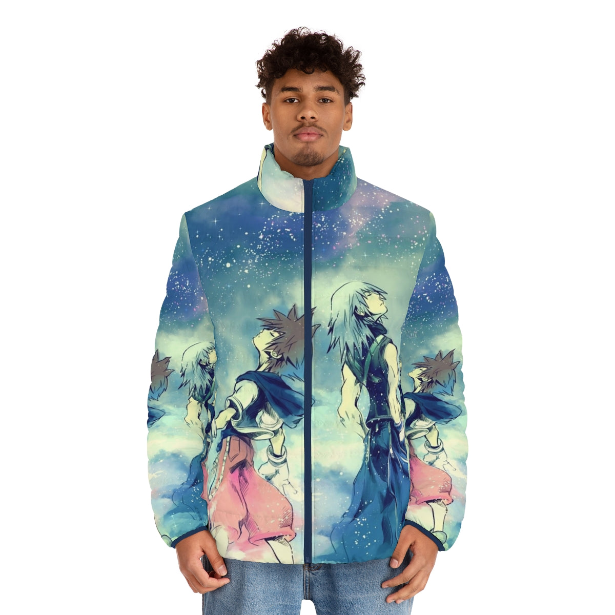 One Sky puffer jacket with Kingdom Hearts and Disney characters - men front