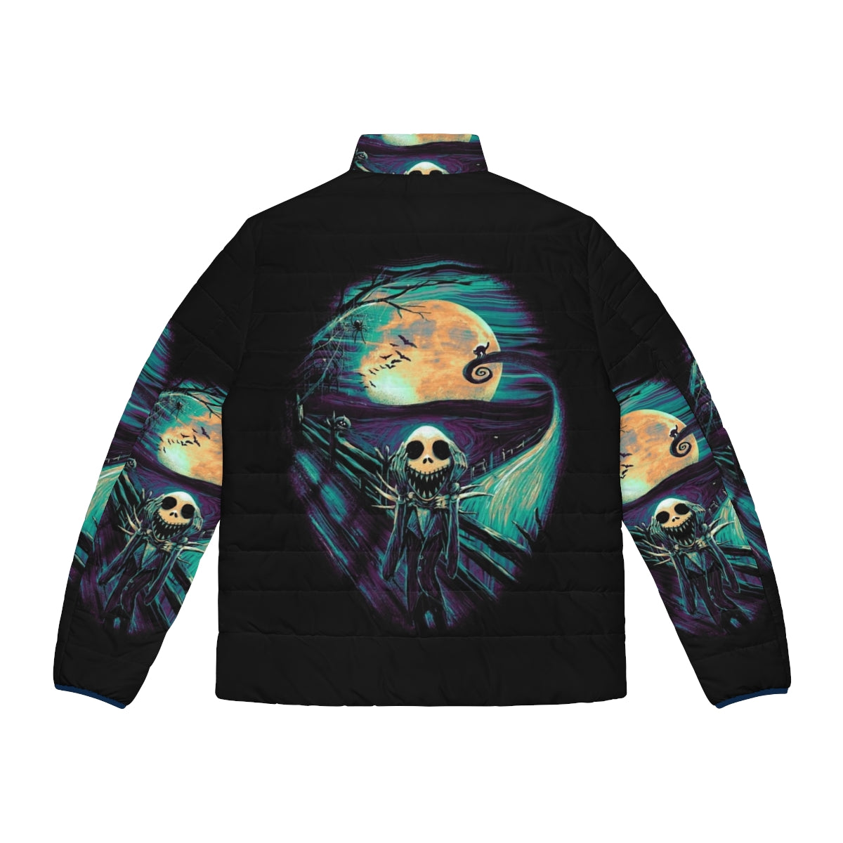 The Scream Before Christmas Puffer Jacket 2 - Nightmare Before Christmas inspired fashion featuring Edvard Munch's The Scream, Jack Skellington, and Halloween/Christmas imagery - Back